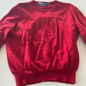 Polo by Ralph Lauren Red Crewneck Sweater with Ribbed Cuffs